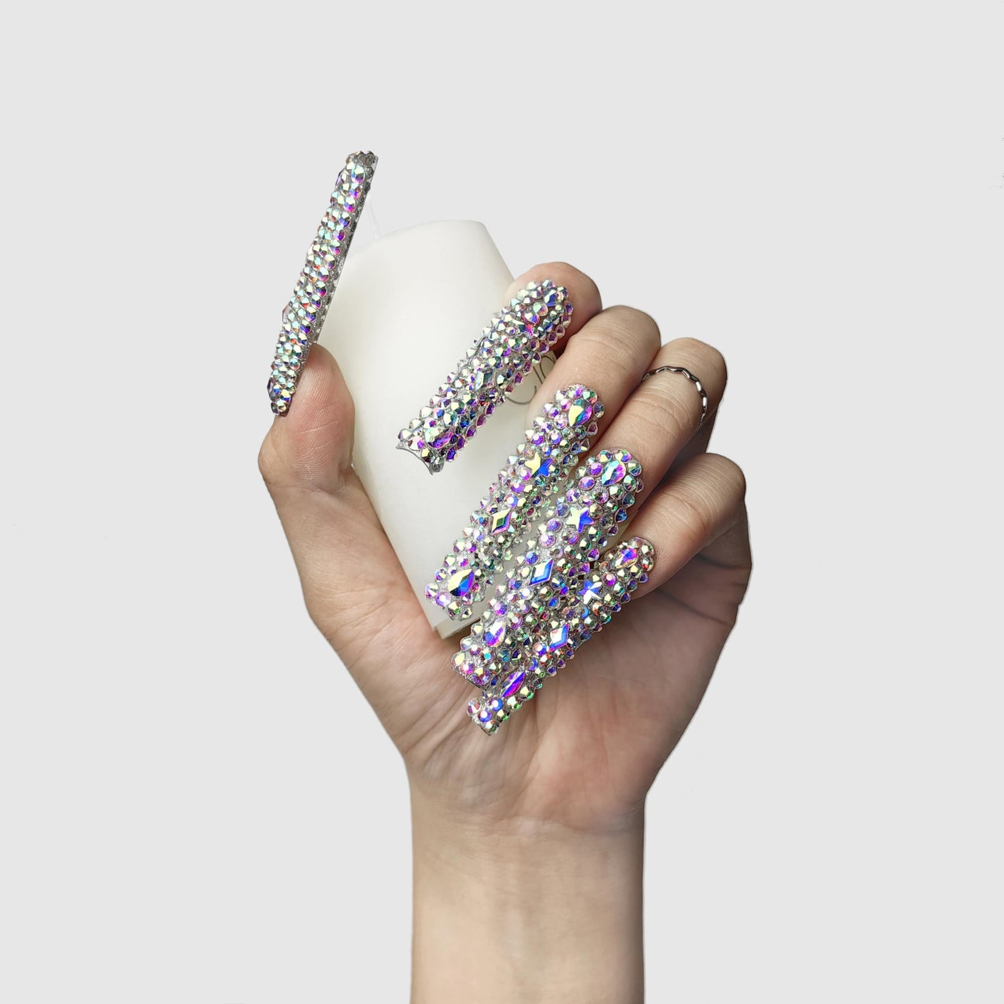 GGddsha 2025 Long Novel Design And Reusable PMMAAcrylic Press On Nails Handmade Nails Full CoverLuxurious 3D Crystal False Nails With Box Gifts,Stellar Shine