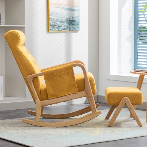 Comfortable Rocking Chair With Footrest In Linen