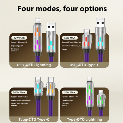 Four-in-one Fast Charge Data Cable Tpc Light Column Silicone Charging