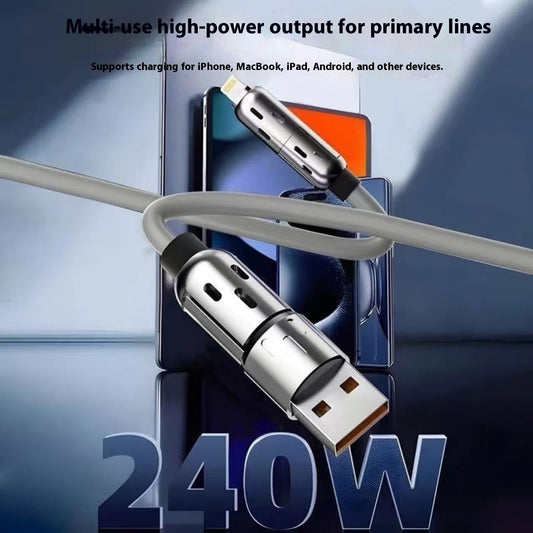 Four-in-one Fast Charge Data Cable Tpc Light Column Silicone Charging